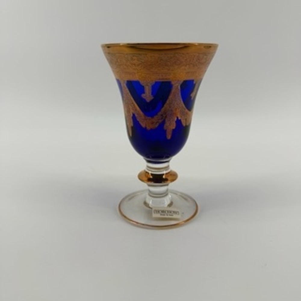 Horchow Cobalt Blue‎ and Gold Gilded Stemware Glass Made in Italy
